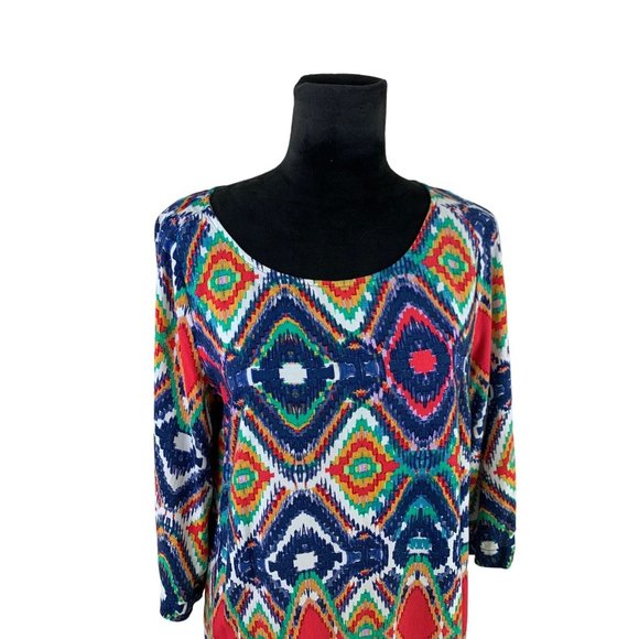 Ella Moss Size L Colorful Vibrant Geometric Mini Shift Dress - Picture 2 of 11
